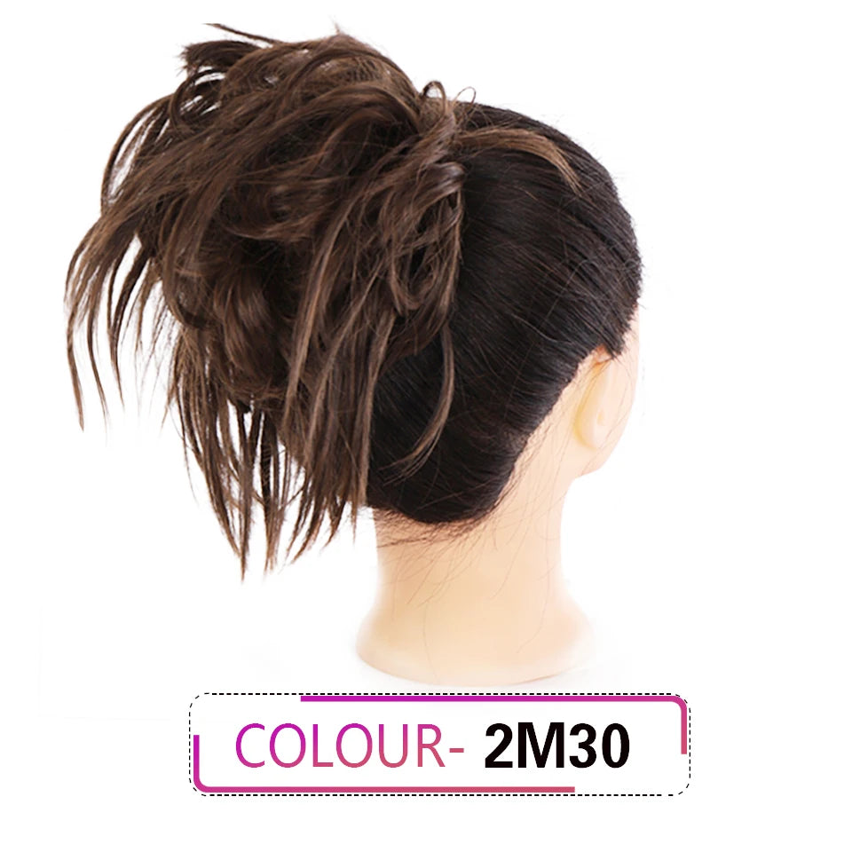 HUAYA Synthetic Chignon Donut Messy Hair Bun Hairpiece Elastic Hair Scrunchies Fake Hair Pieces For Women Black Brown Gold