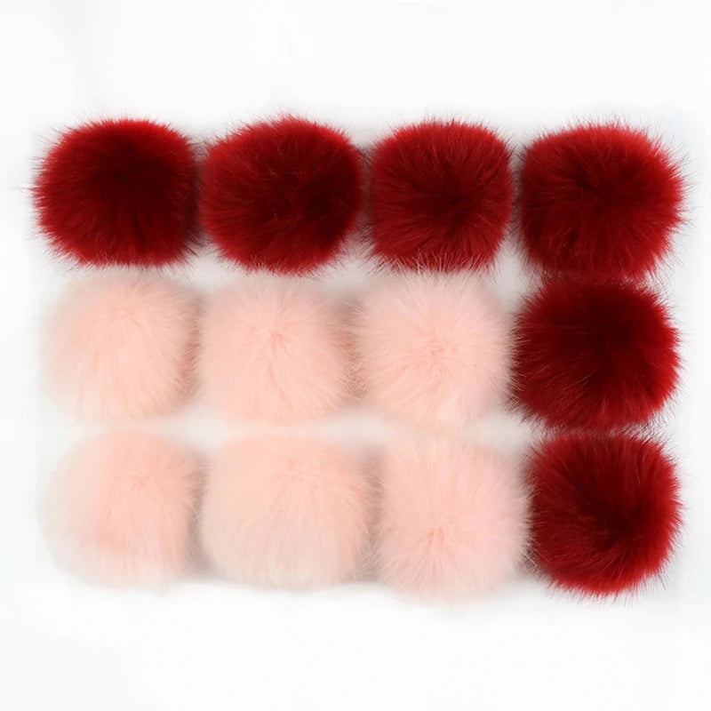 12/14 Pcs 8cm False Hairball Hat Ball Fur Pompom Fake Fox Hat Ball Pom Pom With Rubber Band Diy Clothing Hat Accessories