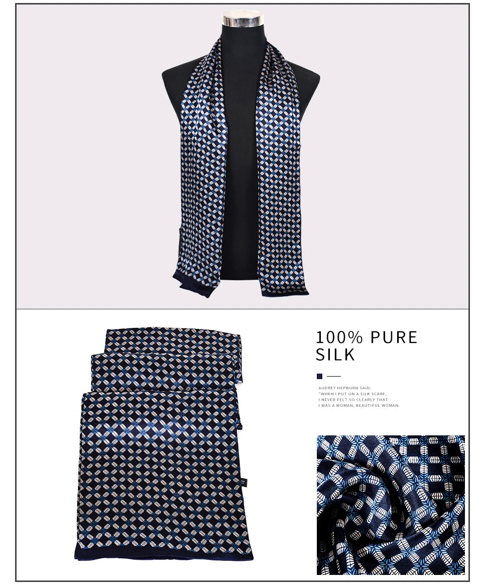BYSIFA| New Silver Grey Man100% Silk Scarf Printed Fashion Brand Male Long Scarves Men Scarf Fall Winter Pure Silk Scarf160*26cm
