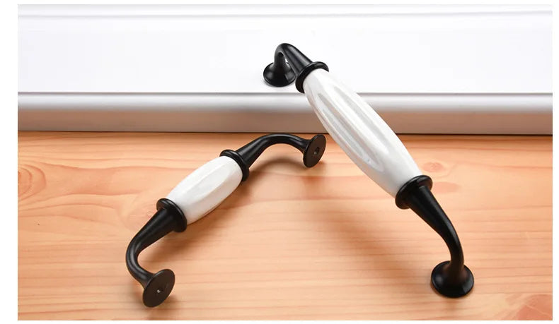 Cabinet Ceramic Black White Handle European Aluminum Wardrobe Door Handle Drawer Modern Minimalist Handle Furniture Hardware