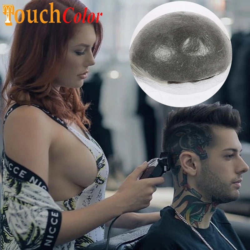 Men Toupees Real Hair Replacement Systems Thin Skin base Indian Human Remy Hair Toupee with Tapes Hairpiece Male Wig Touchcolor