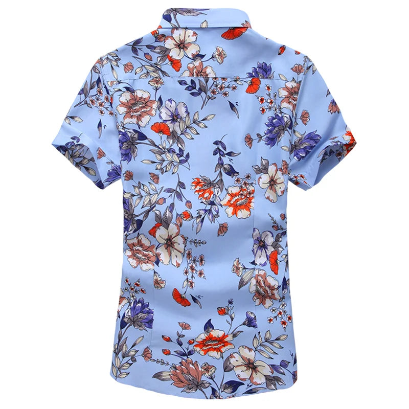 2026 Summer Mens Hawaiian Shirt, Printed Short Sleeve Asian Sizes Hawaii Rose Flower Beach Floral Patterns Shirts S-7XL