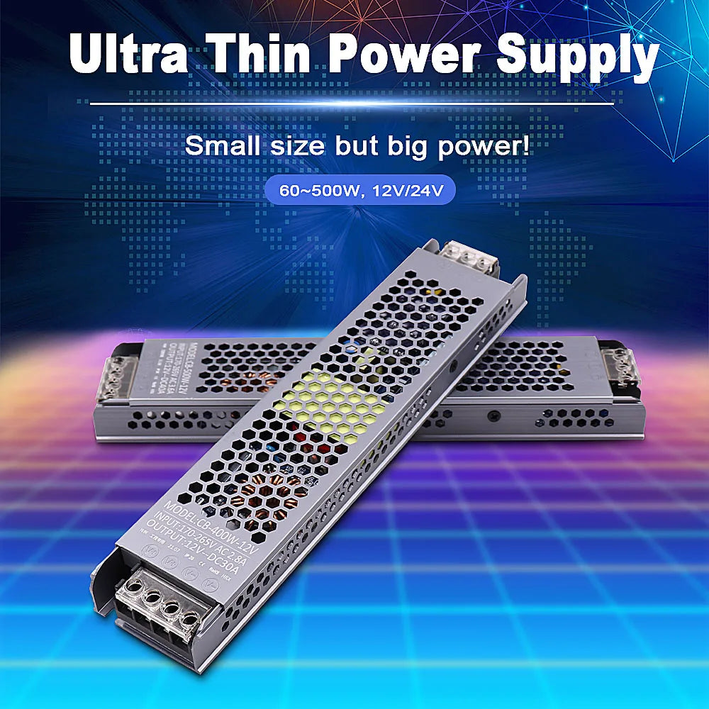 AC/DC 12V 24V Transformer 60W 100W 200W 300W 400W 500W LED Driver Power Supply Super Thin A/D Converter for LED Strip Light Bulb