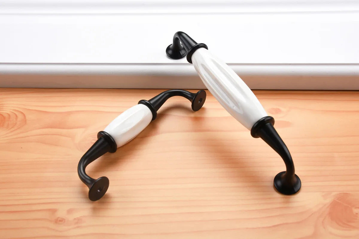 Cabinet Ceramic Black White Handle European Aluminum Wardrobe Door Handle Drawer Modern Minimalist Handle Furniture Hardware
