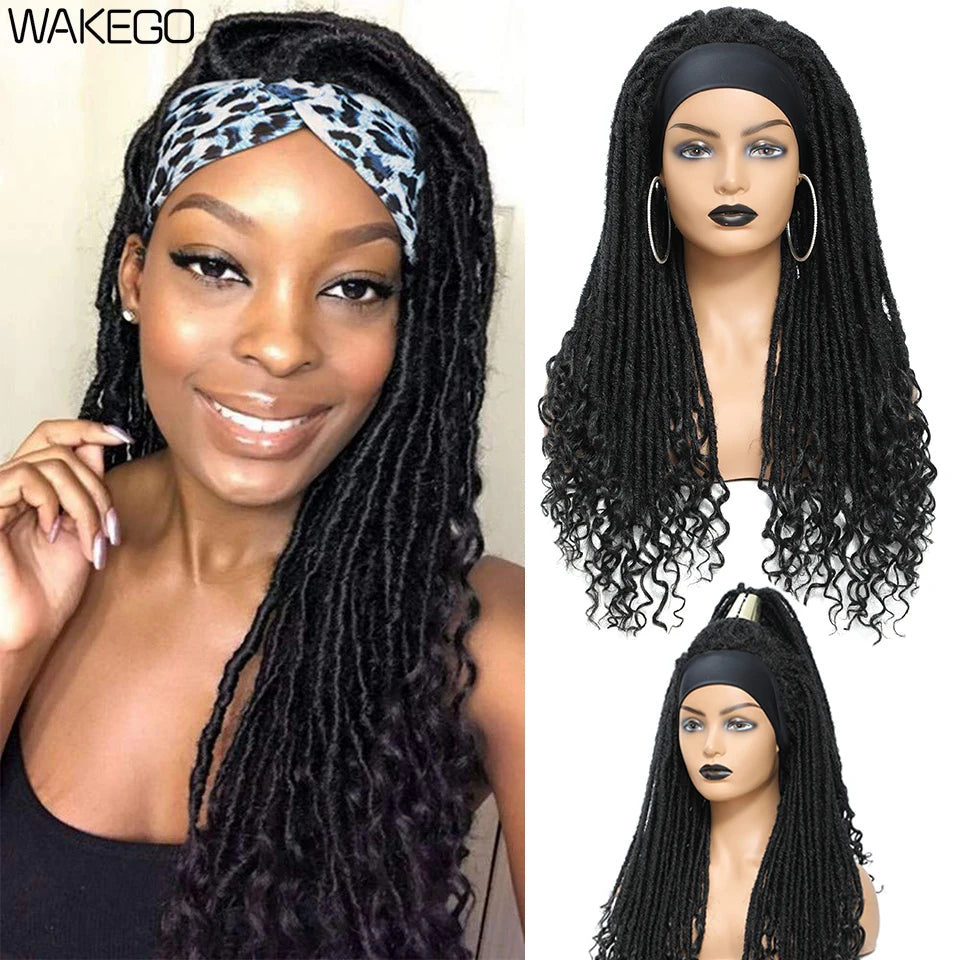 Wakego Long Dreadlocks Wig For Women Goddess Braid Headband Wig Soft Faux Locs Wigs Synthetic Braiding Crochet Twist Hair Wigs