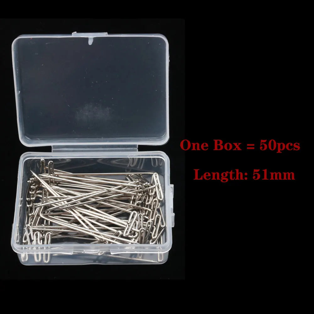 50/100pcs Long T pins Silver Wig Pins for Wigs Making/Display On Mannequin Canvas Head 38/51mm T pins needle Salon Styling Tools