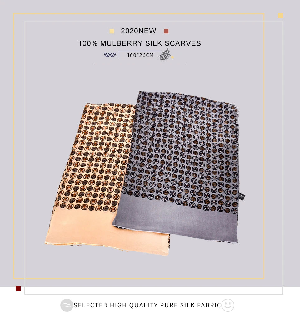 BYSIFA| New Silver Grey Man100% Silk Scarf Printed Fashion Brand Male Long Scarves Men Scarf Fall Winter Pure Silk Scarf160*26cm