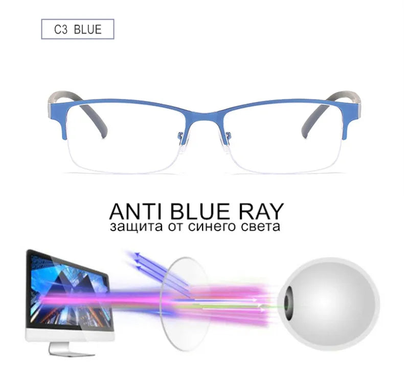 Myopia Prescription Glasses -0.5 TO -10 Men Women Business Half Frame Anti Blue Ray Photochromic Shortsighted Spectacles F518