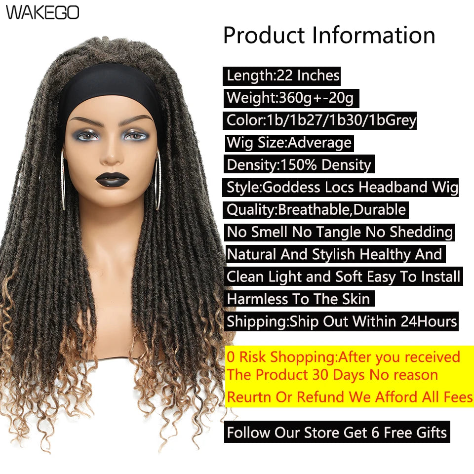 Wakego Long Dreadlocks Wig For Women Goddess Braid Headband Wig Soft Faux Locs Wigs Synthetic Braiding Crochet Twist Hair Wigs