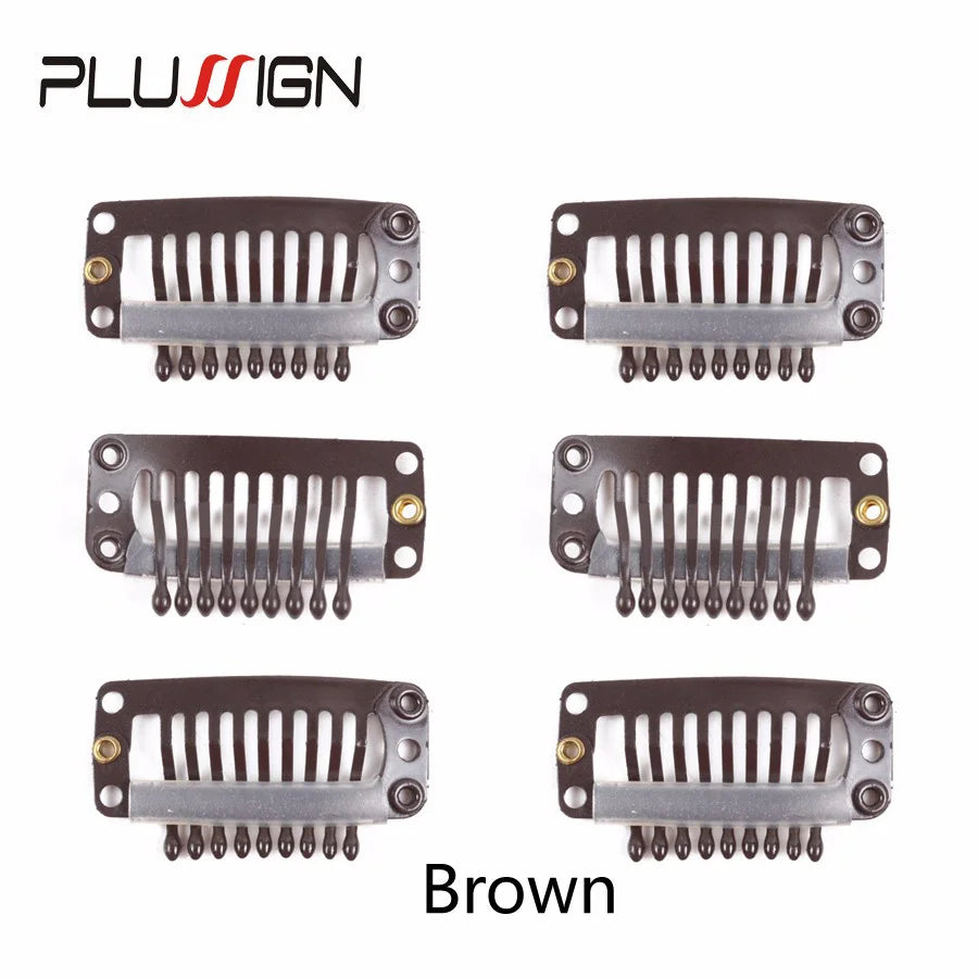 Plussign 10Pcs/Lot Brown Black Rubber Wig Clips and Combs For Hair Extensions 32mm Wire Shape Wig Cap Clips For Sale
