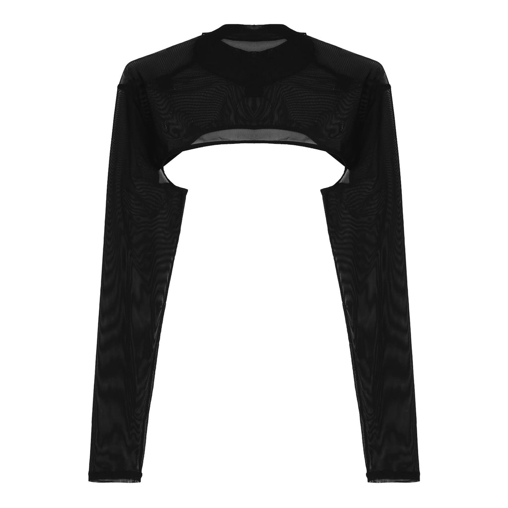 MSemis Male Mens Transparent Moto Sexy Tops Long Sleeve O-Ring Decor T-Shirt See-Through Mesh Half Crop Top Party Clubwear