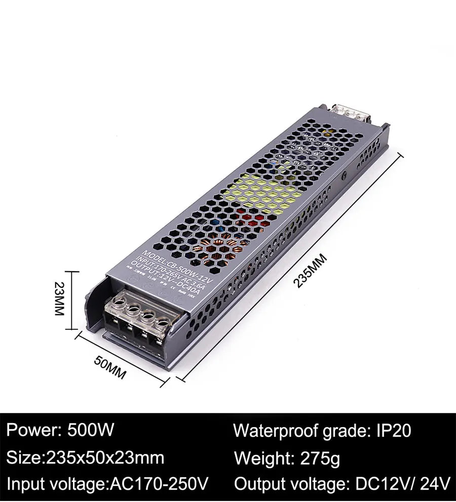 AC/DC 12V 24V Transformer 60W 100W 200W 300W 400W 500W LED Driver Power Supply Super Thin A/D Converter for LED Strip Light Bulb