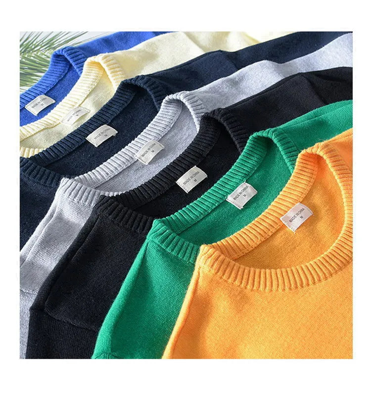 2022 New High Quality Knit ew Design Spring Autumn 100% Cotton Pullover Sweaters Male Casual Solid Color Jumper Pull Homme 8507