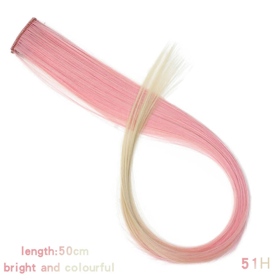 Lupu Synthetic Long Straight Rainbow Highlight Colored Hair Extensions Clip In Fake Hair Pieces For Women Heat Resistant