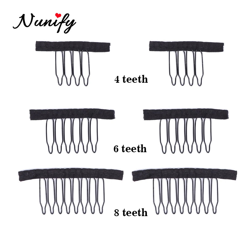 Nunify 12-24Pcs/Lot Black Wig Comb Clips With Steel Tooth Polyester Cloth Wig Accessories Styling Tools Convenient For Hair