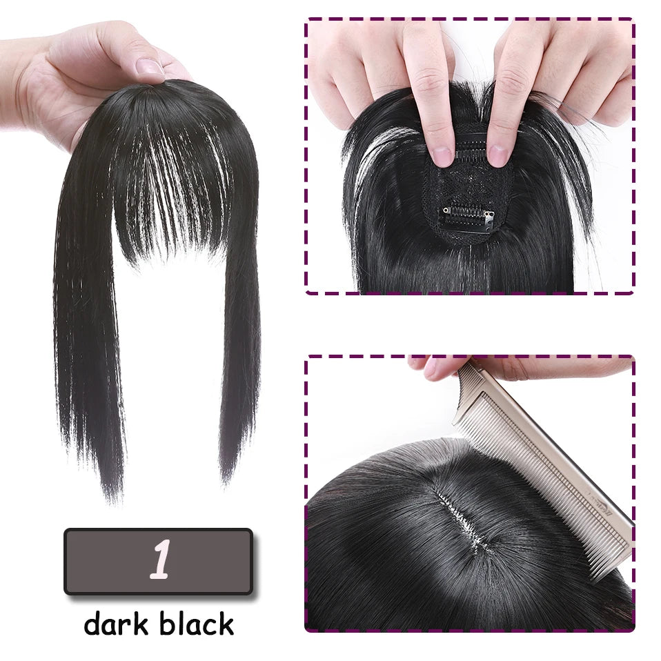 Benehair Synthetic 2 Clips In Topper Straight Hairpiece Black Brown Blonde Women Fake Hair  Clip In Hair Extensions With Bangs