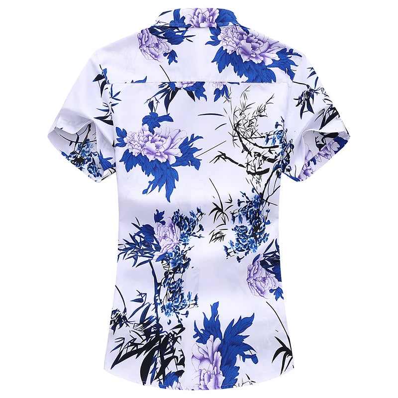 2026 Summer Mens Hawaiian Shirt, Printed Short Sleeve Asian Sizes Hawaii Rose Flower Beach Floral Patterns Shirts S-7XL