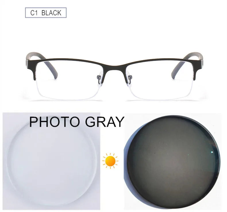 Myopia Prescription Glasses -0.5 TO -10 Men Women Business Half Frame Anti Blue Ray Photochromic Shortsighted Spectacles F518