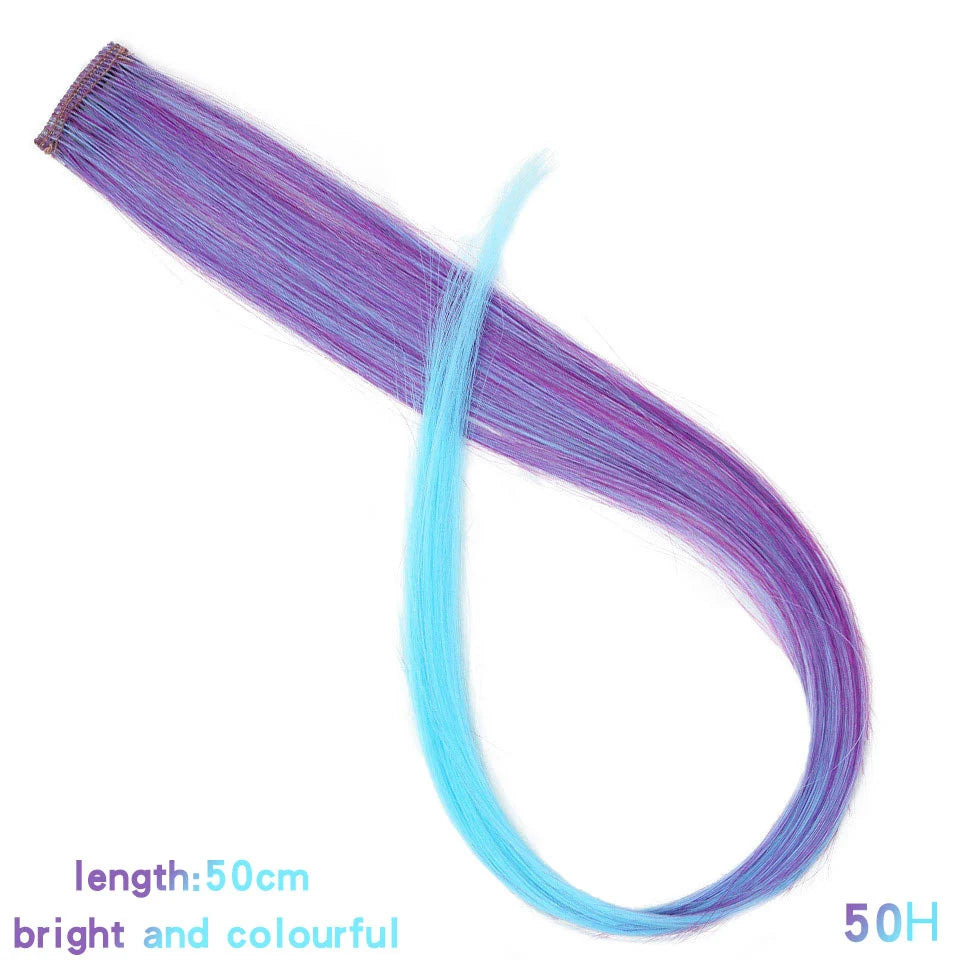 Lupu Synthetic Long Straight Rainbow Highlight Colored Hair Extensions Clip In Fake Hair Pieces For Women Heat Resistant