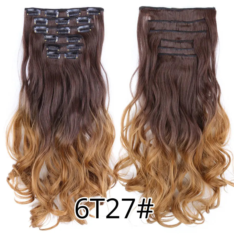 Clip-In Hair Extensions Syntetic Hair 22Inch Long Wave Hair Extensions Ombre Cclip-In One Piece 6Pcs/Set Fake Hairpiece