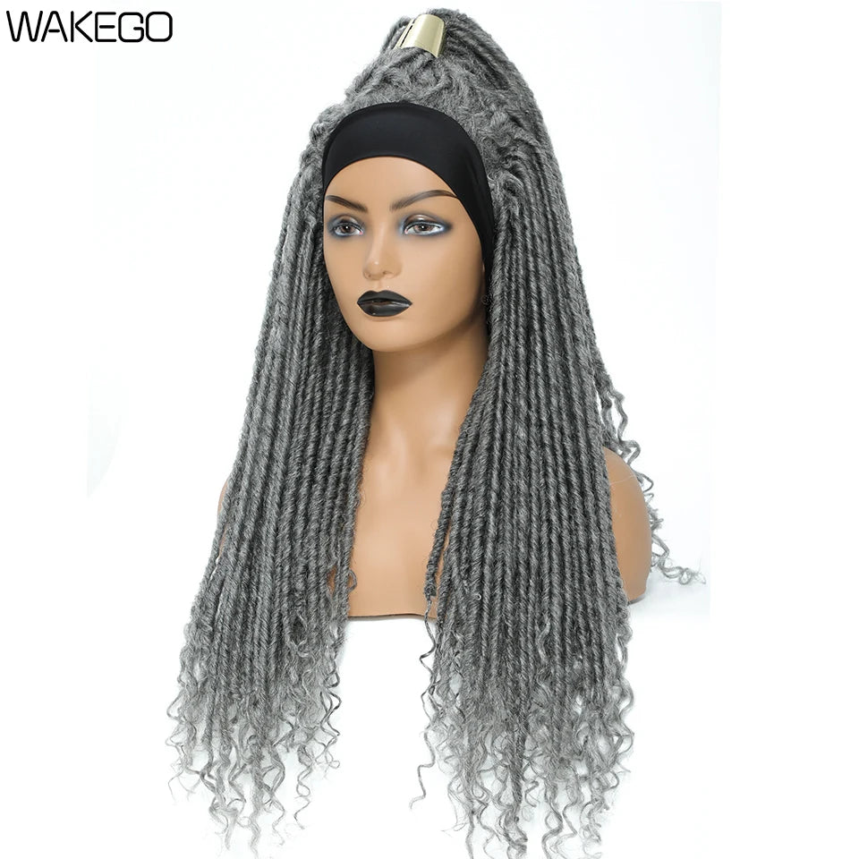Wakego Long Dreadlocks Wig For Women Goddess Braid Headband Wig Soft Faux Locs Wigs Synthetic Braiding Crochet Twist Hair Wigs
