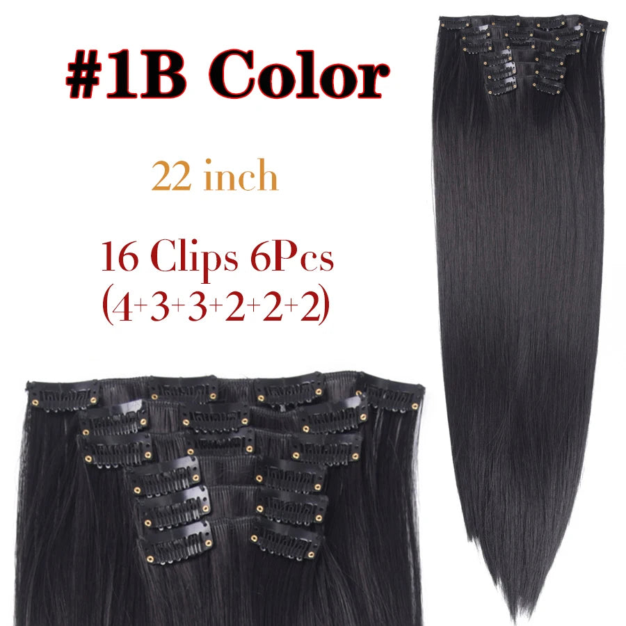 Clip-In Hair Extensions Syntetic Hair 22Inch Long Wave Hair Extensions Ombre Cclip-In One Piece 6Pcs/Set Fake Hairpiece