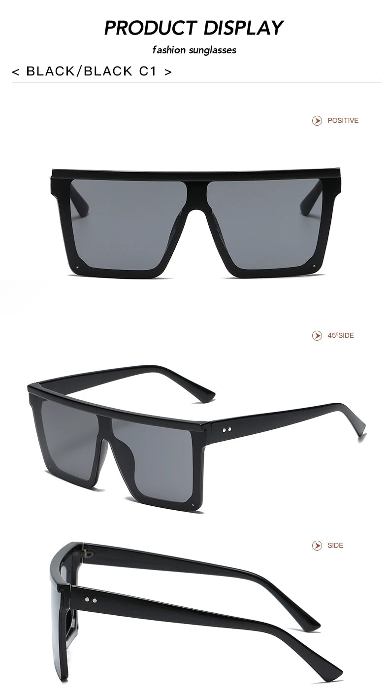 Oversized Square Sunglasses for Women Men Fashion Siamese Lens Style Flat Top Shield Shades