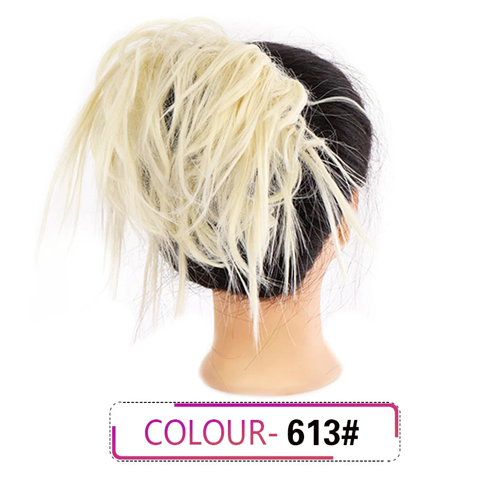 HUAYA Synthetic Chignon Donut Messy Hair Bun Hairpiece Elastic Hair Scrunchies Fake Hair Pieces For Women Black Brown Gold