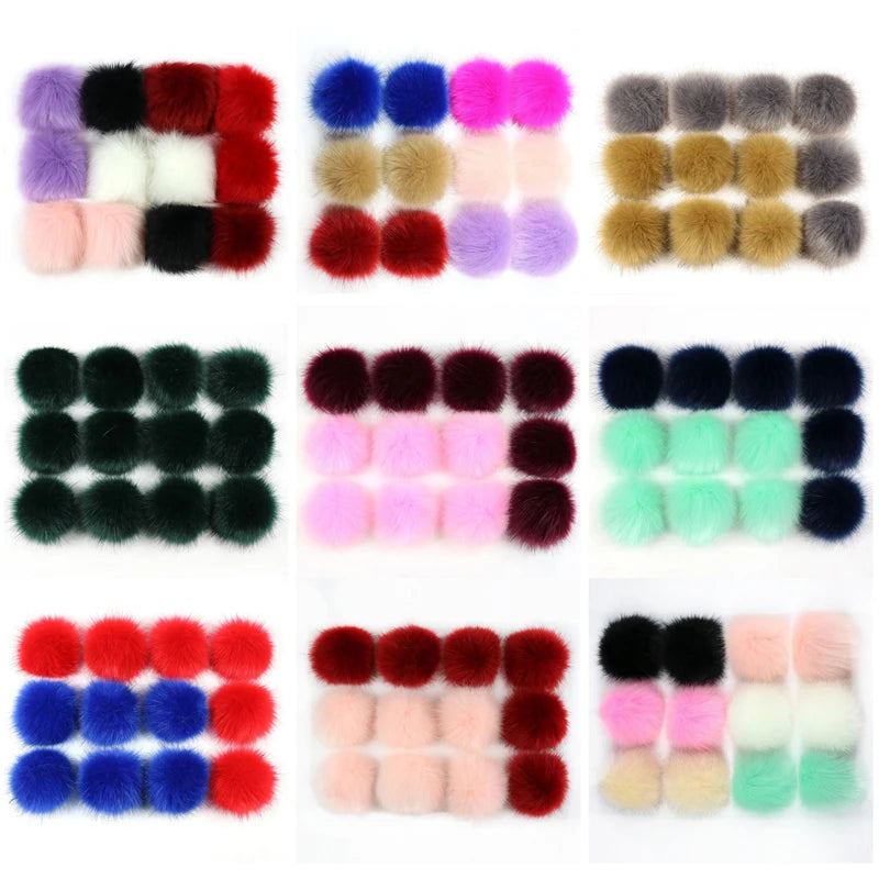 12/14 Pcs 8cm False Hairball Hat Ball Fur Pompom Fake Fox Hat Ball Pom Pom With Rubber Band Diy Clothing Hat Accessories