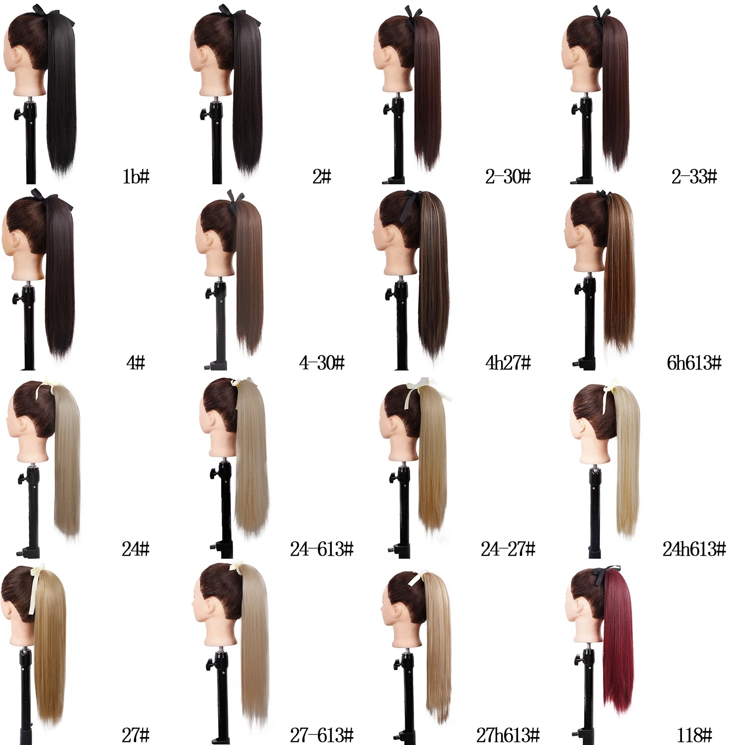 LISI GIRL Synthetic 34" 22" Long Straight Ribbon Fake Ponytails Clip on Hair Tail Extensions Black Hair Pieces With Hairpins