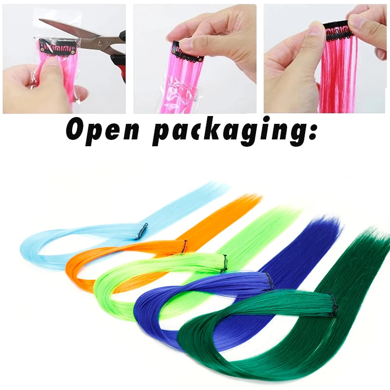 Lupu Synthetic Long Straight Rainbow Highlight Colored Hair Extensions Clip In Fake Hair Pieces For Women Heat Resistant