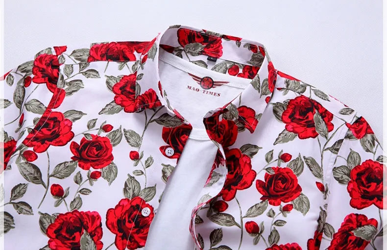 2026 Summer Mens Hawaiian Shirt, Printed Short Sleeve Asian Sizes Hawaii Rose Flower Beach Floral Patterns Shirts S-7XL