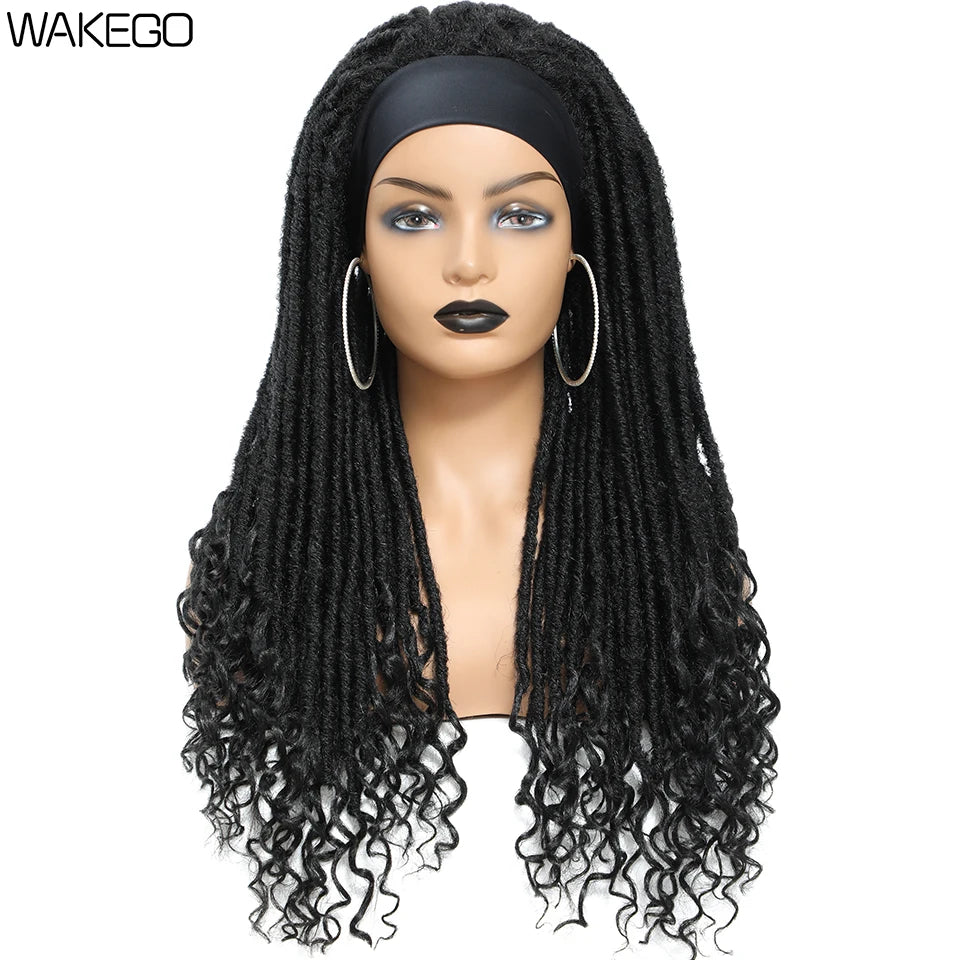 Wakego Long Dreadlocks Wig For Women Goddess Braid Headband Wig Soft Faux Locs Wigs Synthetic Braiding Crochet Twist Hair Wigs