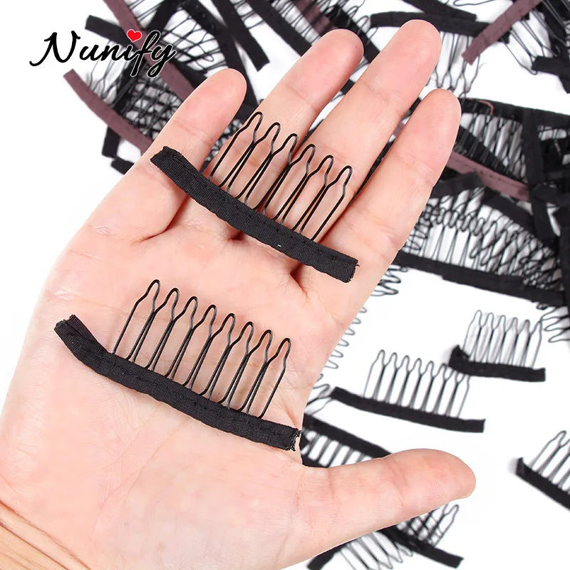 Nunify 12-24Pcs/Lot Black Wig Comb Clips With Steel Tooth Polyester Cloth Wig Accessories Styling Tools Convenient For Hair