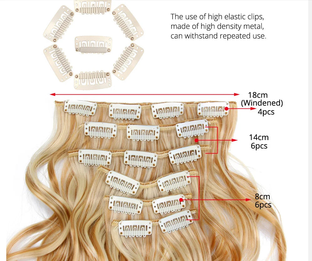 Clip-In Hair Extensions Syntetic Hair 22Inch Long Wave Hair Extensions Ombre Cclip-In One Piece 6Pcs/Set Fake Hairpiece