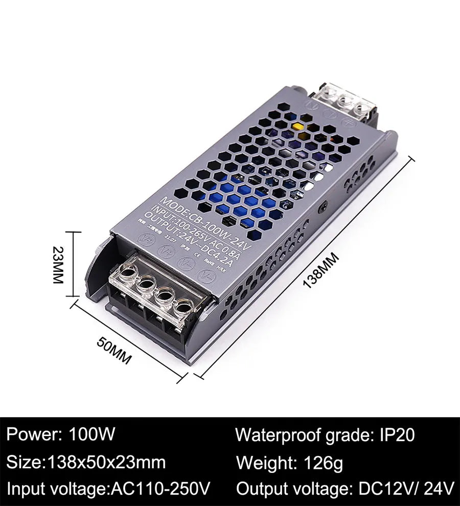 AC/DC 12V 24V Transformer 60W 100W 200W 300W 400W 500W LED Driver Power Supply Super Thin A/D Converter for LED Strip Light Bulb