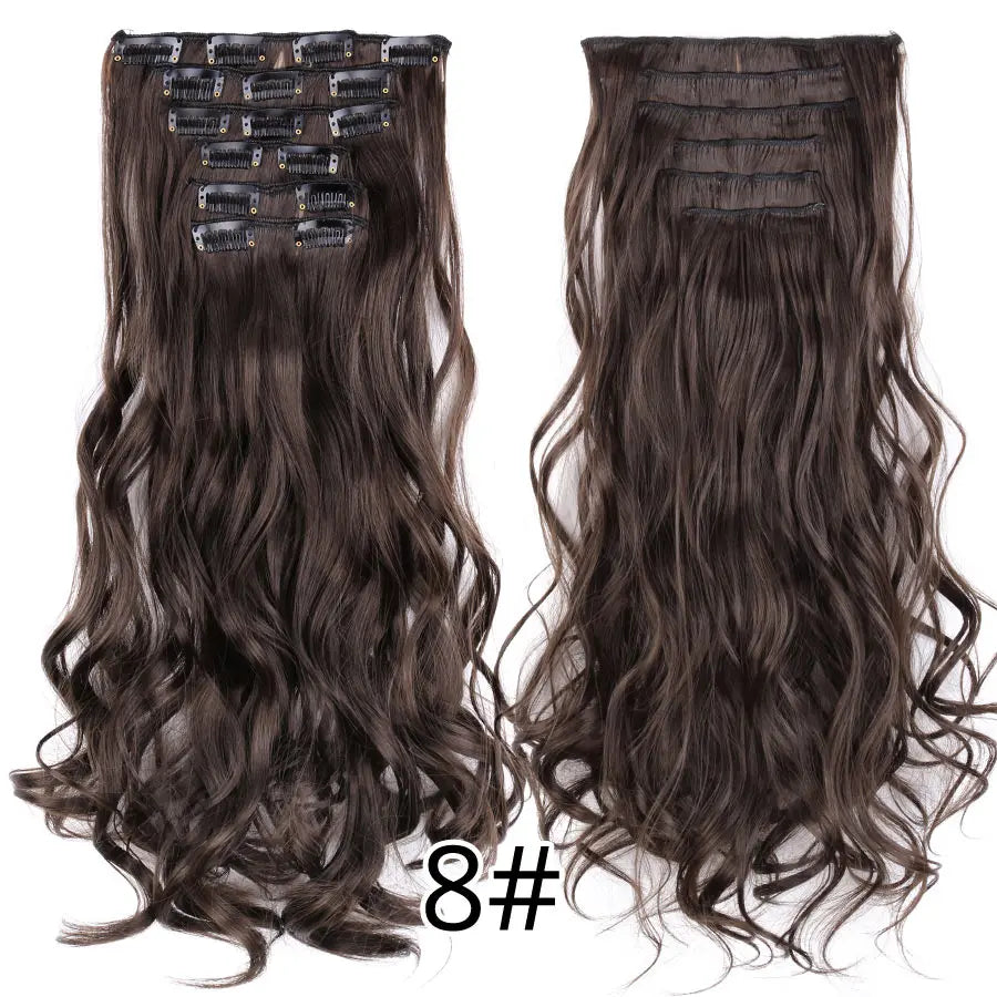 Clip-In Hair Extensions Syntetic Hair 22Inch Long Wave Hair Extensions Ombre Cclip-In One Piece 6Pcs/Set Fake Hairpiece