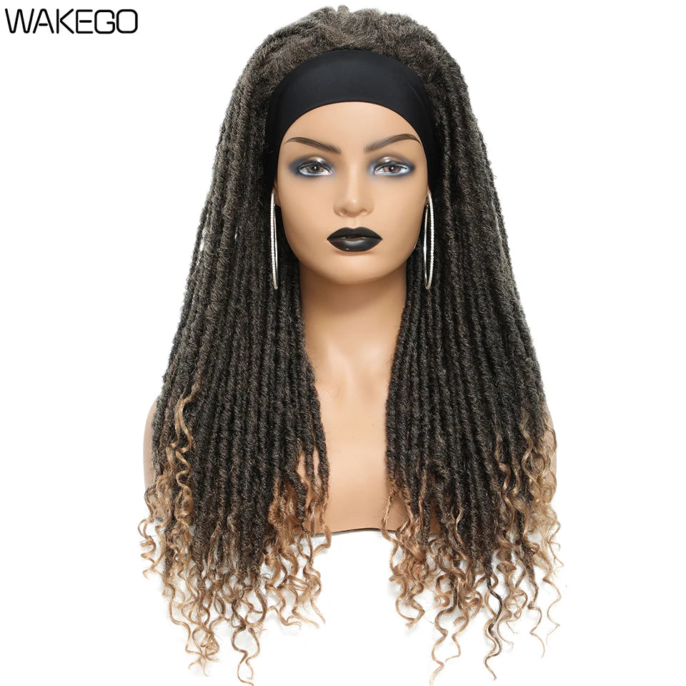 Wakego Long Dreadlocks Wig For Women Goddess Braid Headband Wig Soft Faux Locs Wigs Synthetic Braiding Crochet Twist Hair Wigs