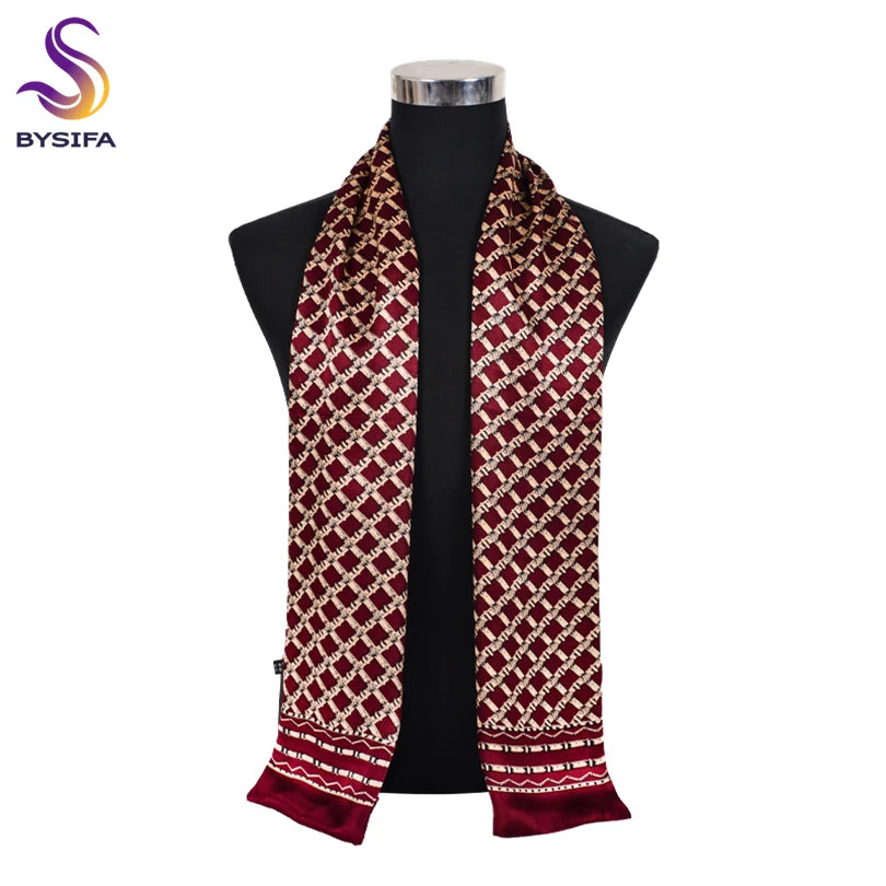 BYSIFA| New Silver Grey Man100% Silk Scarf Printed Fashion Brand Male Long Scarves Men Scarf Fall Winter Pure Silk Scarf160*26cm