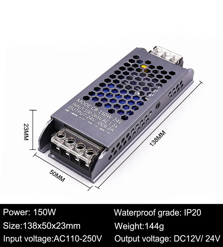 AC/DC 12V 24V Transformer 60W 100W 200W 300W 400W 500W LED Driver Power Supply Super Thin A/D Converter for LED Strip Light Bulb