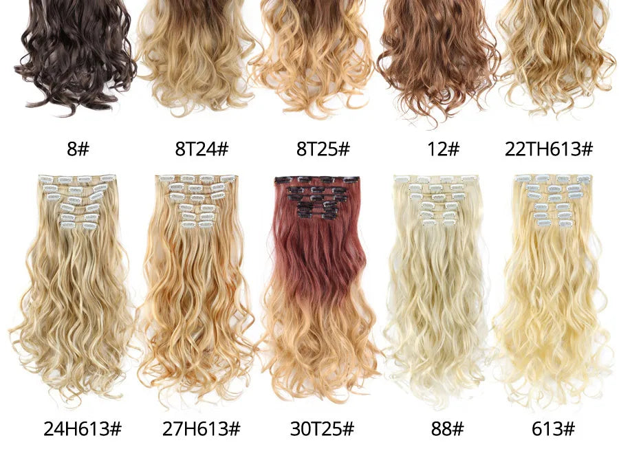 Clip-In Hair Extensions Syntetic Hair 22Inch Long Wave Hair Extensions Ombre Cclip-In One Piece 6Pcs/Set Fake Hairpiece