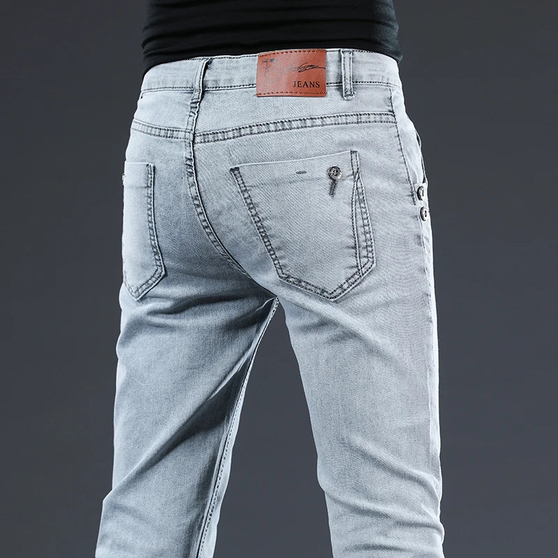 Trendy Men Skinny Jeans Retro Washed Snowflake Slim Fit Type Classic Simple Casual Fashion Street Skateboarding Denim Pants