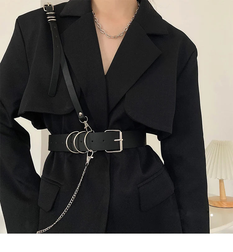 Punk Belt Women Dress Wide Chain Waistband Leather harness Ladies Corset Fashion Waist Belts Casual Dress PJ437