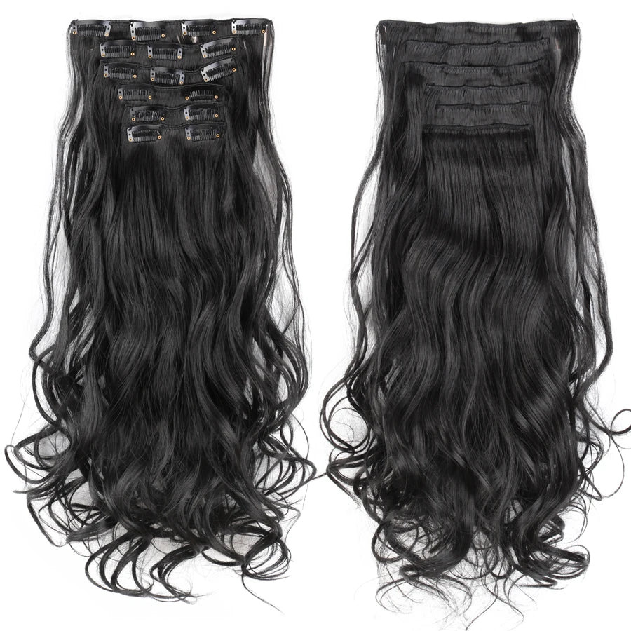 Clip-In Hair Extensions Syntetic Hair 22Inch Long Wave Hair Extensions Ombre Cclip-In One Piece 6Pcs/Set Fake Hairpiece