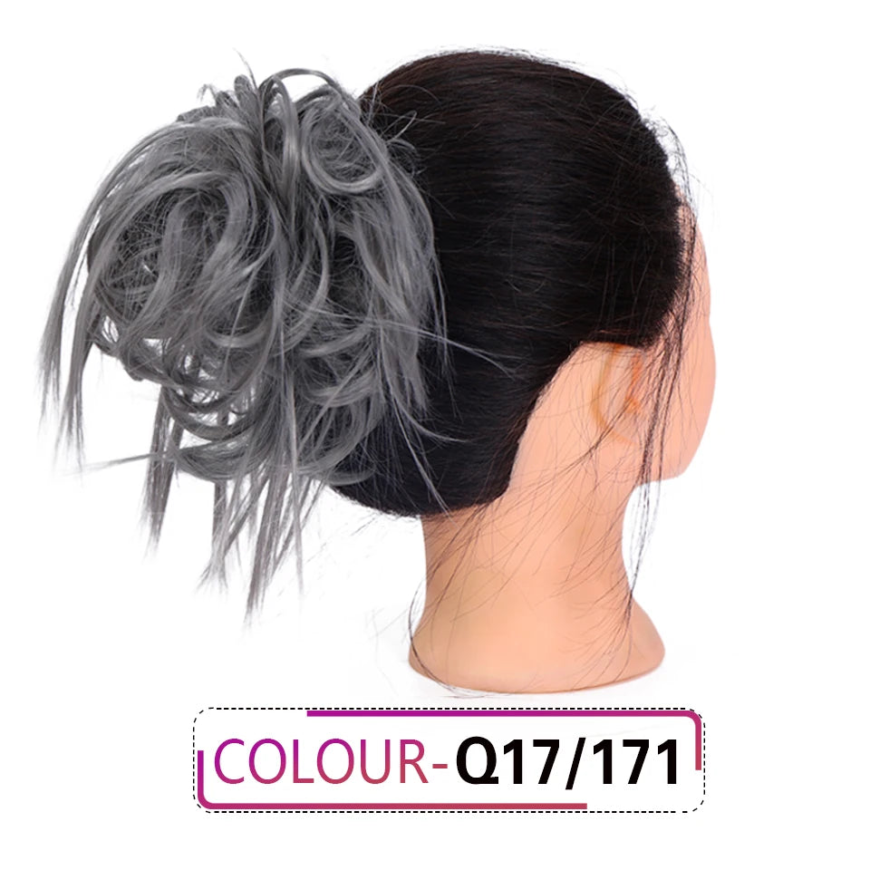 HUAYA Synthetic Chignon Donut Messy Hair Bun Hairpiece Elastic Hair Scrunchies Fake Hair Pieces For Women Black Brown Gold
