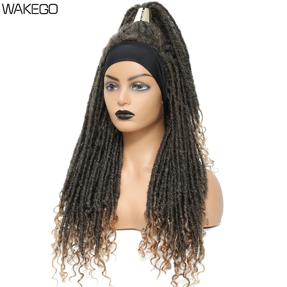 Wakego Long Dreadlocks Wig For Women Goddess Braid Headband Wig Soft Faux Locs Wigs Synthetic Braiding Crochet Twist Hair Wigs