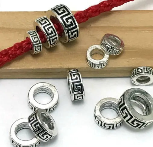 50pcs/lot 6mm 8mm 10mm big hole Metal Alloy Spacer Beads Hole Beads Flat Beads Nepal Buddha Beads For Jewelry Making