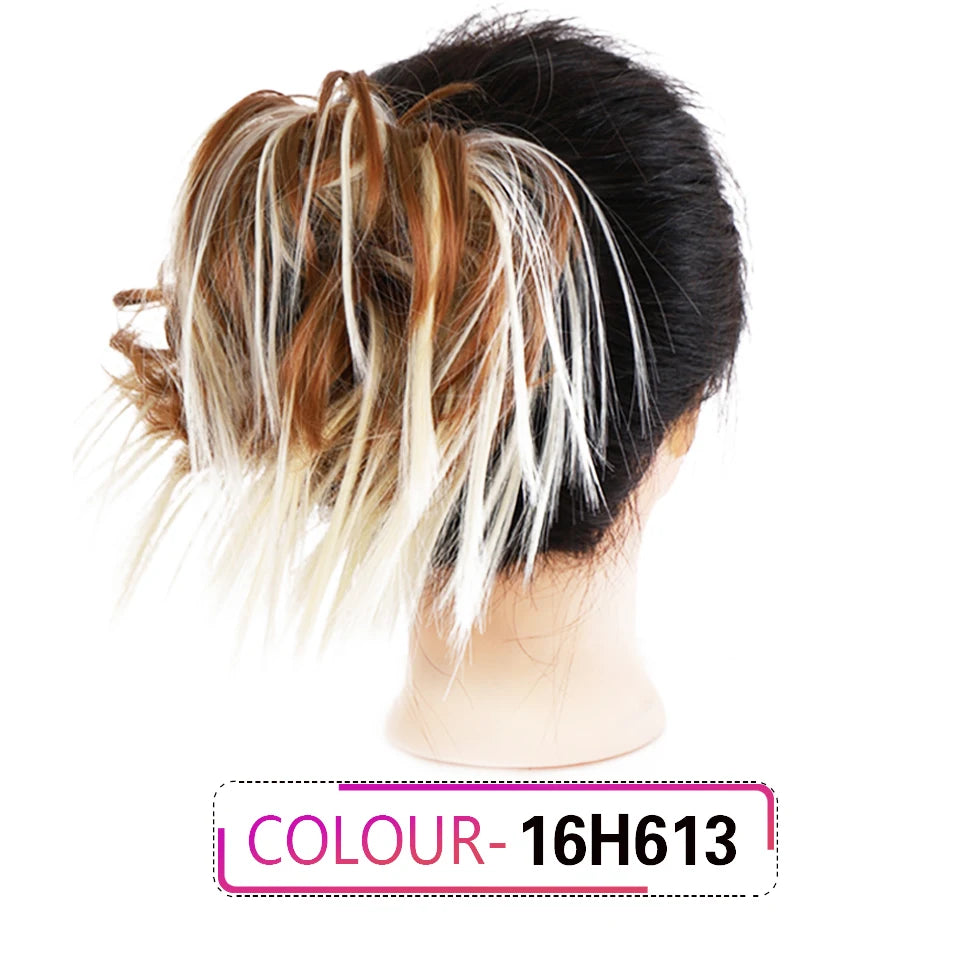 HUAYA Synthetic Chignon Donut Messy Hair Bun Hairpiece Elastic Hair Scrunchies Fake Hair Pieces For Women Black Brown Gold