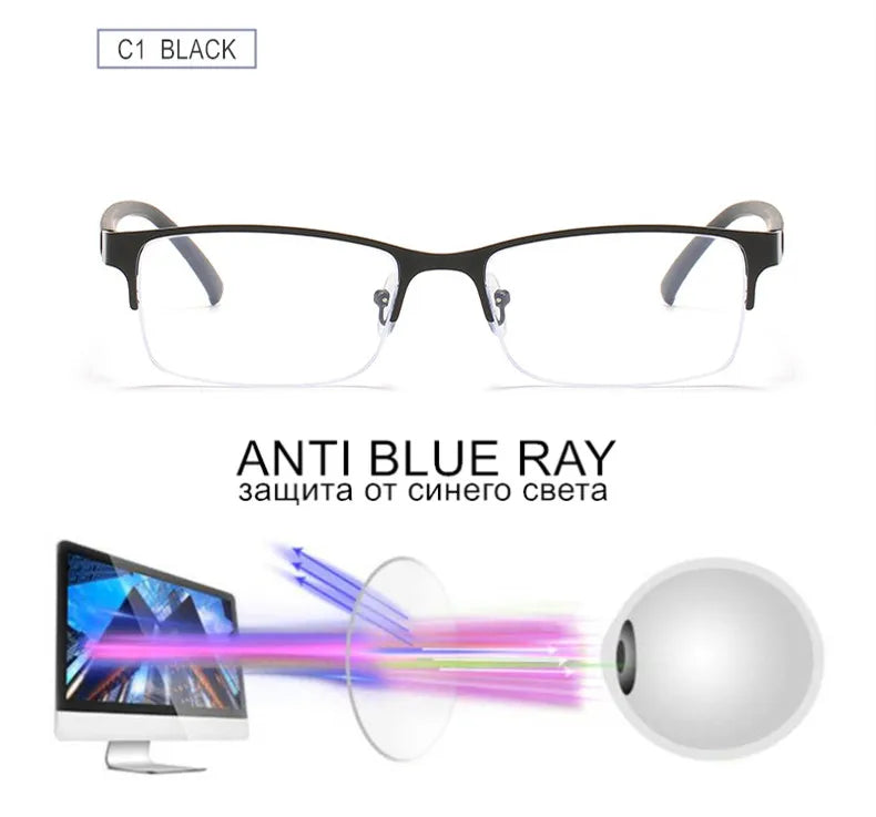 Myopia Prescription Glasses -0.5 TO -10 Men Women Business Half Frame Anti Blue Ray Photochromic Shortsighted Spectacles F518