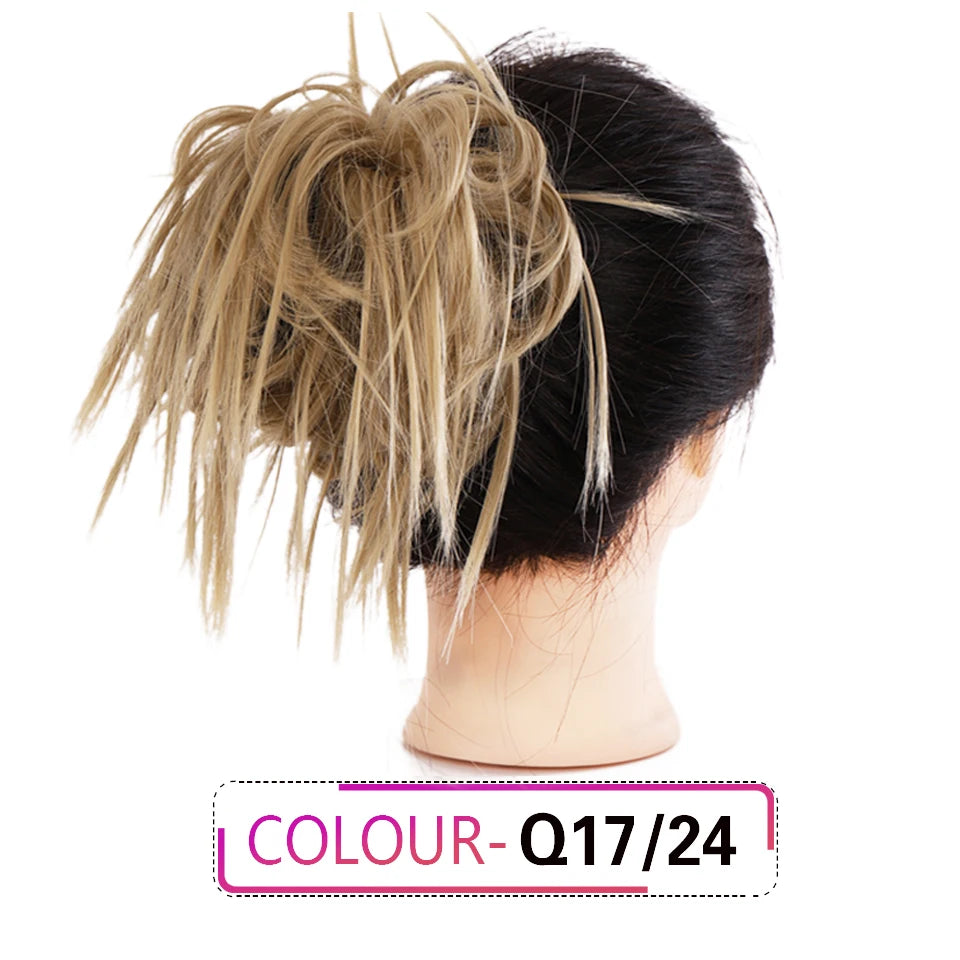 HUAYA Synthetic Chignon Donut Messy Hair Bun Hairpiece Elastic Hair Scrunchies Fake Hair Pieces For Women Black Brown Gold